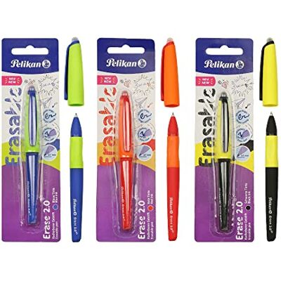 Pelikan Erase 2.0 Ergonomisk raderbar rullpenna, svart, röd och blå, för högerhänt och vänsterhänt, skola, påfyllningsbar, 3 stycken Pelikan Erase 2.0 Ergonomisk raderbar rullpenna, svart, röd och blå, för högerhänt och vänsterhänt, skola, påfyllningsbar, 3 stycken