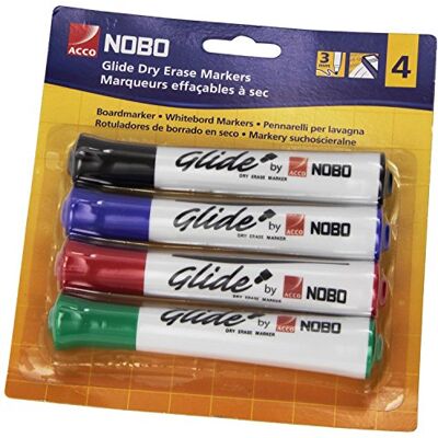 Nobo Glide Whiteboardpennor, Blandade Färger, 4-Pack, 1902096 Nobo Glide Whiteboardpennor, Blandade Färger, 4-Pack, 1902096
