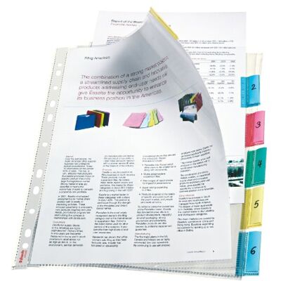 Esselte Index stansad ficka med 6 flikar, rymmer upp till 30 A4-ark, transparent, 130 mikron PP-material, 414160 Esselte Index stansad ficka med 6 flikar, rymmer upp till 30 A4-ark, transparent, 130 mikron PP-material, 414160