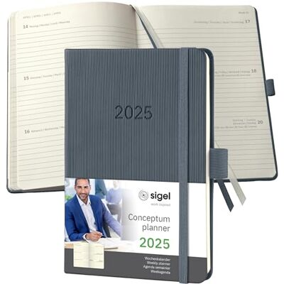 Sigel C2567 Mötesplanerare Veckokalender 2025, Ca A6, Mörkgrå, Inbunden, 176 Sidor, Resårband, Pennögla, Arkivväska, Tillverkad av Hållbart Papper, Conceptum. Sigel C2567 Mötesplanerare Veckokalender 2025, Ca A6, Mörkgrå, Inbunden, 176 Sidor, Resårband, Pennögla, Arkivväska, Tillverkad av Hållbart Papper, Conceptum.