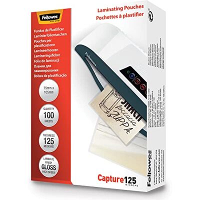 Fellowes Capture 83 x 113 mm 125 mikron glansiga lamineringsfickor (paket med 100) Fellowes Capture 83 x 113 mm 125 mikron glansiga lamineringsfickor (paket med 100)
