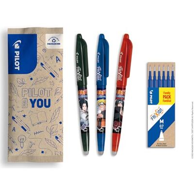 PILOT x NARUTO FriXion Ball 3-pack pennor, svart, blå, röd + 1 set om 6 blå påfyllningar raderbara pennor Naruto Shipudden Limited Edition Uppladdningsbara rullpennor blå medium spets PILOT x NARUTO FriXion Ball 3-pack pennor, svart, blå, röd + 1 set om 6 blå påfyllningar raderbara pennor Naruto Shipudden Limited Edition Uppladdningsbara rullpennor blå medium spets