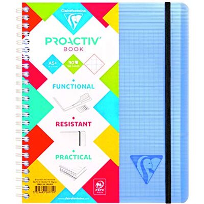 Clairefontaine – Ref 328775C – linicolor trådbunden proactiv anteckningsbok (90 ark) – A5+ storlek, Séyès linjal, 90 gsm borstat velumpapper, ribbat polypro-fodral – blandade färger (paket med 5) Clairefontaine – Ref 328775C – linicolor trådbunden proactiv anteckningsbok (90 ark) – A5+ storlek, Séyès linjal, 90 gsm borstat velumpapper, ribbat polypro-fodral – blandade färger (paket med 5)