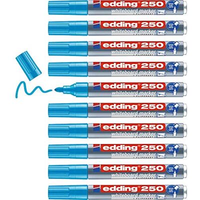 edding 250 markörer för vita whiteboards, Ljusblå, 10 Kulspetspenna, Rund spets 1,5-3 mm, penna för vit skiffer, torr radering, vit whiteboard, Flipchart, Anteckningsbräda edding 250 markörer för vita whiteboards, Ljusblå, 10 Kulspetspenna, Rund spets 1,5-3 mm, penna för vit skiffer, torr radering, vit whiteboard, Flipchart, Anteckningsbräda