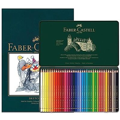 Faber-Castell A4 skissblock och burk med 36 polychromos konstnärer färgpennor konstset för vuxna färgböcker, hantverksmaterial, ritning, skissning, ljusfasta pennor, skolor, hem, högskola Faber-Castell A4 skissblock och burk med 36 polychromos konstnärer färgpennor konstset för vuxna färgböcker, hantverksmaterial, ritning, skissning, ljusfasta pennor, skolor, hem, högskola