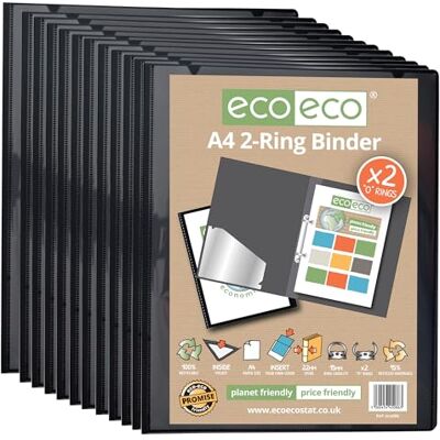 eco-eco A4 95% återvunnen presentation 22 mm ryggrad 2 ringpärm svart, paket med 12, eco086x12 eco-eco A4 95% återvunnen presentation 22 mm ryggrad 2 ringpärm svart, paket med 12, eco086x12