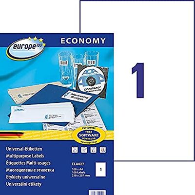 europe 100 låda med 100 vita multipurpose självhäftande etiketter 210 x 197 mm, laser-, bläckstråle- och kopiator-kompatibel europe 100 låda med 100 vita multipurpose självhäftande etiketter 210 x 197 mm, laser-, bläckstråle- och kopiator-kompatibel