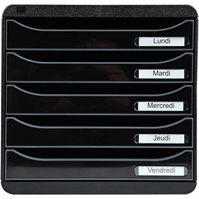 Exacompta – Ref 3097214D – BIG-BOX PLUS skrivbordslåda set – 5 x 43 mm lådor, lämplig för A4+ dokument, 347 x 278 x 271 mm, 100% återvunnen plast – svart/glansig svart Exacompta – Ref 3097214D – BIG-BOX PLUS skrivbordslåda set – 5 x 43 mm lådor, lämplig för A4+ dokument, 347 x 278 x 271 mm, 100% återvunnen plast – svart/glansig svart