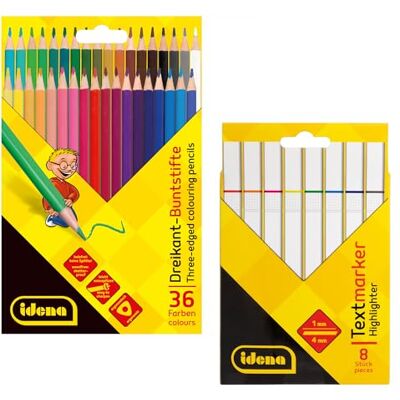 Idena 90298 – Set med 36 färgpennor och 8 textmarkörer, färgpennor i ergonomisk triangelform, märkpenna med kilspets och linjebredd 1–4 mm Idena 90298 – Set med 36 färgpennor och 8 textmarkörer, färgpennor i ergonomisk triangelform, märkpenna med kilspets och linjebredd 1–4 mm