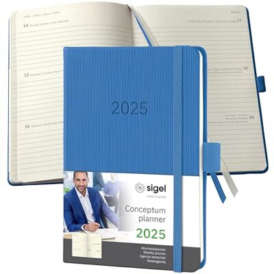 Sigel C2569 Mötesplanerare Veckokalender 2025, Ca A6, Blå, Inbunden, 176 Sidor, Resår, Pennögla, Arkivväska, Tillverkad av Hållbart Papper, Conceptum. Sigel C2569 Mötesplanerare Veckokalender 2025, Ca A6, Blå, Inbunden, 176 Sidor, Resår, Pennögla, Arkivväska, Tillverkad av Hållbart Papper, Conceptum.