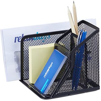 Relaxdays Skrivbordsorganisatör Mesh, pennhållare med anteckningshållare och brevställ, H x B x D: 13,5 x 15 x 13 cm, svart Relaxdays Skrivbordsorganisatör Mesh, pennhållare med anteckningshållare och brevställ, H x B x D: 13,5 x 15 x 13 cm, svart