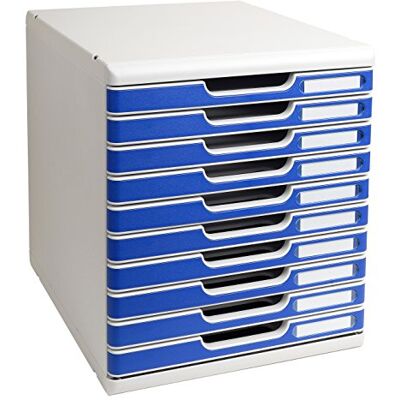 Exacompta Ref 302003D Modulo A4 Office 350 x 288 x 320 mm i storlek, 10 stängda lådor (26 mm höjd), smidig öppning med stopp, etiketthållare ljusgrå/blå Exacompta Ref 302003D Modulo A4 Office 350 x 288 x 320 mm i storlek, 10 stängda lådor (26 mm höjd), smidig öppning med stopp, etiketthållare ljusgrå/blå