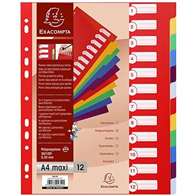 Exacompta Intercalaires polypropylene semi rigide 35x100e 12 positions a4 maxi Exacompta Intercalaires polypropylene semi rigide 35x100e 12 positions a4 maxi