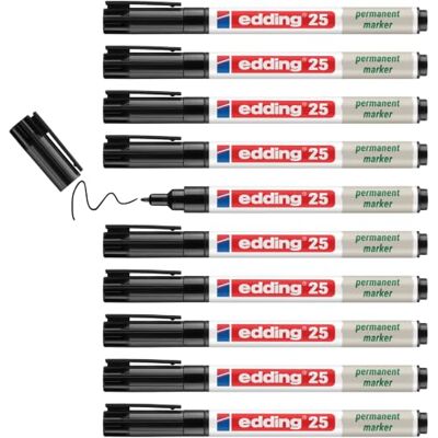 edding 25 Ecoline permanent marker – svart – låda med 10 – rund spets 1 mm – vattenfast, snabbtorkande, fläckfria pennor – för kartong, plast, glas, trä, metall och tyg – går att fylla på edding 25 Ecoline permanent marker – svart – låda med 10 – rund spets 1 mm – vattenfast, snabbtorkande, fläckfria pennor – för kartong, plast, glas, trä, metall och tyg – går att fylla på