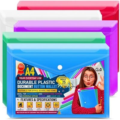 G4GADGET 25 A4/Foolscap ljus transparent tryckarplånbok/pappersplånböcker – blandade färger G4GADGET 25 A4/Foolscap ljus transparent tryckarplånbok/pappersplånböcker – blandade färger