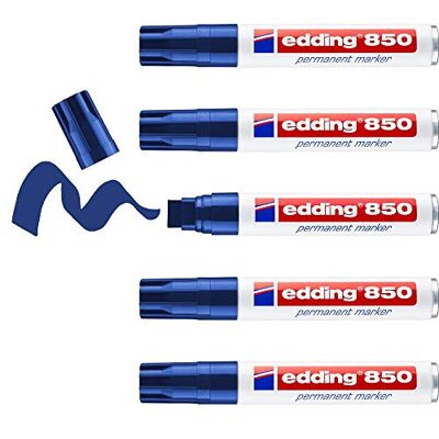 edding 850 permanent markör – blå – 5 pennor – mejselspets 5-15 mm – för djärva markeringar – vattentäta, snabbtorkande, utsmetningsbara pennor – för kartong, plast, glas, trä, metall och tyg edding 850 permanent markör – blå – 5 pennor – mejselspets 5-15 mm – för djärva markeringar – vattentäta, snabbtorkande, utsmetningsbara pennor – för kartong, plast, glas, trä, metall och tyg
