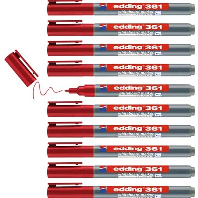 edding 361 whiteboardmarker – röd – låda med 10 pennor – rund spets 1 mm – torkas bort utan vatten – för whiteboard, blädderblock, anslagstavla, memo-tavla – sketcher – går att fylla på edding 361 whiteboardmarker – röd – låda med 10 pennor – rund spets 1 mm – torkas bort utan vatten – för whiteboard, blädderblock, anslagstavla, memo-tavla – sketcher – går att fylla på