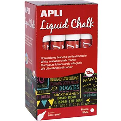 APLI Flytande kritmarkör kulspetspenna 5,5 mm vit 12 enheter APLI Flytande kritmarkör kulspetspenna 5,5 mm vit 12 enheter