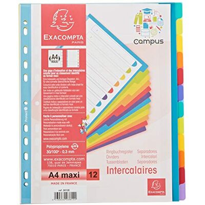 Exacompta Ref. 3812E Halvgenomskinliga avdelare i styv polypropylen med 12 neutrala Campus-flikar Indexsida som kan skrivas ut Arkiveringsformat max A4 Genomskinliga färger Exacompta Ref. 3812E Halvgenomskinliga avdelare i styv polypropylen med 12 neutrala Campus-flikar Indexsida som kan skrivas ut Arkiveringsformat max A4 Genomskinliga färger