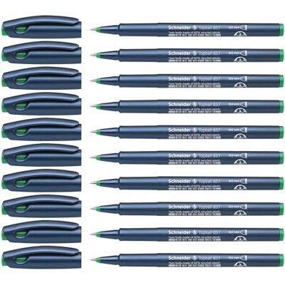 Schneider Topball 857 kulspetspenna (stabil metallspets, 0,6 mm) förpackning med 10 grön Schneider Topball 857 kulspetspenna (stabil metallspets, 0,6 mm) förpackning med 10 grön