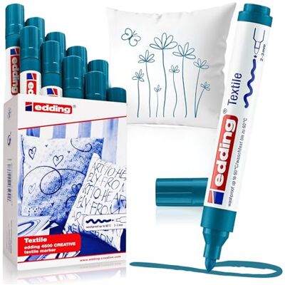 edding 4500 textilmarkör orient blue låda med 10 rund spets 2-3 mm permanenta tygmarkörer för teckning på textilier, tvättbeständig upp till 60 °C tuschpennor för tygbokstäver edding 4500 textilmarkör orient blue låda med 10 rund spets 2-3 mm permanenta tygmarkörer för teckning på textilier, tvättbeständig upp till 60 °C tuschpennor för tygbokstäver