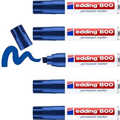 edding 800 permanent markör – blå – 5 pennor – mejselspets 4–12 mm – för djärva markeringar – vattentäta, snabbtorkande, smutssäkra pennor – för kartong, plast, trä, metall, glas och tyg edding 800 permanent markör – blå – 5 pennor – mejselspets 4–12 mm – för djärva markeringar – vattentäta, snabbtorkande, smutssäkra pennor – för kartong, plast, trä, metall, glas och tyg