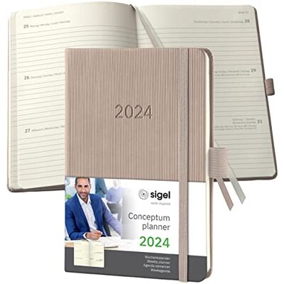 Sigel C2461 Mötesplanerare veckokalender 2024, ca A6, taupe, inbundet 176 sidor, gummiband, pennslinga, arkivväska, PEFC-certifierad, koncept Sigel C2461 Mötesplanerare veckokalender 2024, ca A6, taupe, inbundet 176 sidor, gummiband, pennslinga, arkivväska, PEFC-certifierad, koncept