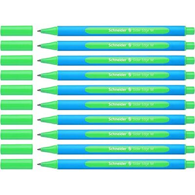 Schneider 152104 Slider Edge M kulspetspenna (triangulär penna med linjebredd M = mittlinjen, mössmodell) 10-pack, cyan-grön Schneider 152104 Slider Edge M kulspetspenna (triangulär penna med linjebredd M = mittlinjen, mössmodell) 10-pack, cyan-grön