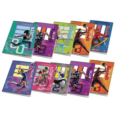 Pigna förpackning med 10 Maxi-anteckningsböcker A4 SPORT MYTHS, 80 sidor + omslag, rutmönster 5 mm Pigna förpackning med 10 Maxi-anteckningsböcker A4 SPORT MYTHS, 80 sidor + omslag, rutmönster 5 mm