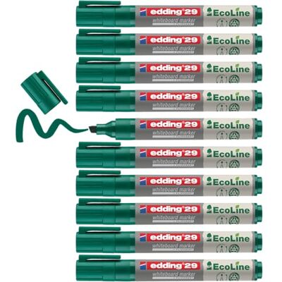 edding 29 Ecoline whiteboardmarker – grön – låda med 10 pennor – snedskuren spets 1-5mm – torkas bort utan vatten – för whiteboard, blädderblock, anslagstavla, memo-tavla – sketcher – går att fylla på edding 29 Ecoline whiteboardmarker – grön – låda med 10 pennor – snedskuren spets 1-5mm – torkas bort utan vatten – för whiteboard, blädderblock, anslagstavla, memo-tavla – sketcher – går att fylla på
