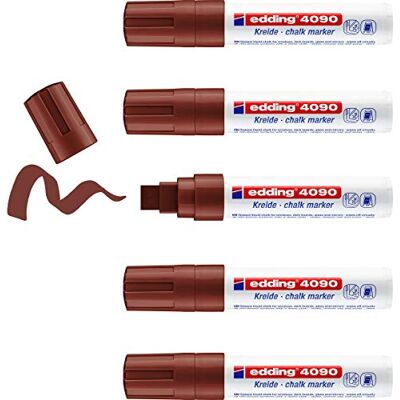 edding 4090 Kritmarkörer, brun, 5 kritor, mejselspets, 4–15 mm, bred kritpenna för whiteboard, raderbar för fönster, glas, spegel, whiteboardpenna inkl edding 4090 Kritmarkörer, brun, 5 kritor, mejselspets, 4–15 mm, bred kritpenna för whiteboard, raderbar för fönster, glas, spegel, whiteboardpenna inkl