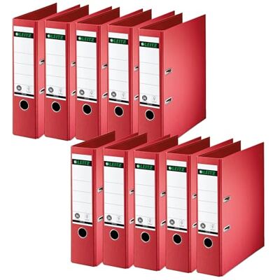 Leitz kvalitetspärm 180°, 10-pack, A4, 8 cm ryggbredd, specialpapperslaminering med linneprägling, blå ängel, röd, 10070025 Leitz kvalitetspärm 180°, 10-pack, A4, 8 cm ryggbredd, specialpapperslaminering med linneprägling, blå ängel, röd, 10070025