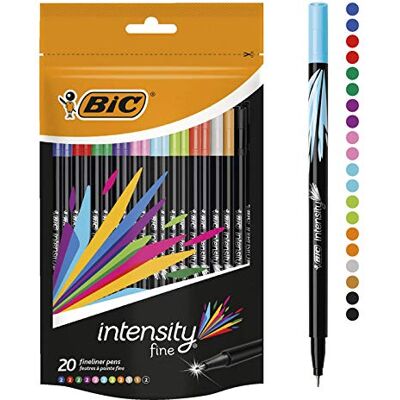BIC Intensity Fine Blanket Tip Pennor, blandade levande färger för skolan med en fin spets (0,8 mm), paket med 20 BIC Intensity Fine Blanket Tip Pennor, blandade levande färger för skolan med en fin spets (0,8 mm), paket med 20