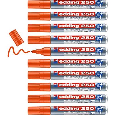 edding 250 orange skrivmarkör, 10 pennor – rund spets 1,5–3 mm – raderbar tuschpenna för whiteboardtavlor, magnetiska, memo och konferensstaffli – skisser edding 250 orange skrivmarkör, 10 pennor – rund spets 1,5–3 mm – raderbar tuschpenna för whiteboardtavlor, magnetiska, memo och konferensstaffli – skisser