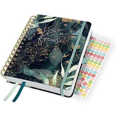 Sigel J4603 spiralkalender Jolie 2024, Glamorous Leaves, ca. A5, inbundet lock, gummiband, pennögla, fickficka, 2 ritband, 240 sidor, FSC-certifierad, mötesplanerare Sigel J4603 spiralkalender Jolie 2024, Glamorous Leaves, ca. A5, inbundet lock, gummiband, pennögla, fickficka, 2 ritband, 240 sidor, FSC-certifierad, mötesplanerare