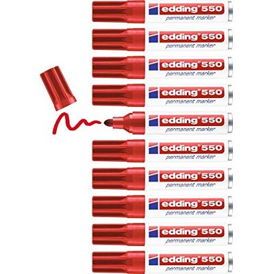 edding 550 permanent markör röd 10 pennor rund spets 3–4 mm snabbtorkande, vatten- och friktionsbeständig för kartong, plast, trä, metall, glas edding 550 permanent markör röd 10 pennor rund spets 3–4 mm snabbtorkande, vatten- och friktionsbeständig för kartong, plast, trä, metall, glas