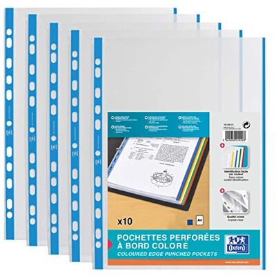 Oxford ELBA 100206873 prospektfodral DIN A4 med färgad kant i blå 100-pack glasklar, bländfri, dokumentäkta, öppen ovan Oxford ELBA 100206873 prospektfodral DIN A4 med färgad kant i blå 100-pack glasklar, bländfri, dokumentäkta, öppen ovan