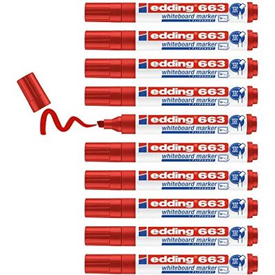 edding 663 whiteboardmarkör röd – 10 pennor – fasad spets 1–5 mm – raderbar tuschpenna – vit magnetisk, memo och konferensstaffli – skisser – påfyllningsbar edding 663 whiteboardmarkör röd – 10 pennor – fasad spets 1–5 mm – raderbar tuschpenna – vit magnetisk, memo och konferensstaffli – skisser – påfyllningsbar