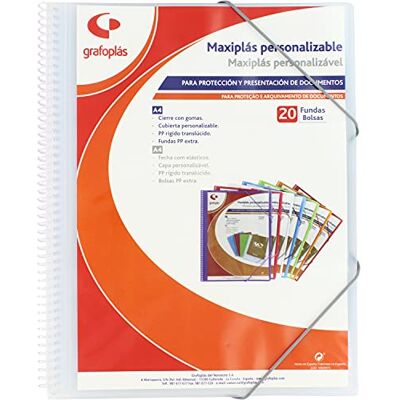 Grafoplás 39842000. Anpassningsbara omslag Mapp, 20 Omslag Transparent, Färg Vit, Maxiplas,30,8 x 24 x 14 Grafoplás 39842000. Anpassningsbara omslag Mapp, 20 Omslag Transparent, Färg Vit, Maxiplas,30,8 x 24 x 14