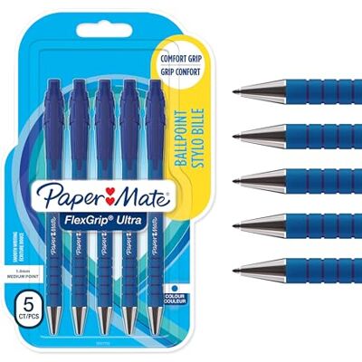 Paper Mate Flexgrip Ultra infällbara kulspetspennor Medium punkt (1,0 mm) Blå 5 stycken Paper Mate Flexgrip Ultra infällbara kulspetspennor Medium punkt (1,0 mm) Blå 5 stycken