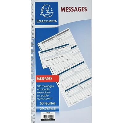 Exacompta Carnet spirale 29,7x14,8cm messages telephones (4 a la page) 50 feuilles dupli autocopiantes Exacompta Carnet spirale 29,7x14,8cm messages telephones (4 a la page) 50 feuilles dupli autocopiantes