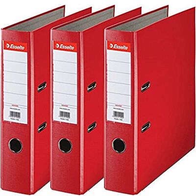Esselte Mapp bred, DIN A4, 3-pack, 7,5 cm ryggbredd, plastmapp, röd, 624292 Esselte Mapp bred, DIN A4, 3-pack, 7,5 cm ryggbredd, plastmapp, röd, 624292