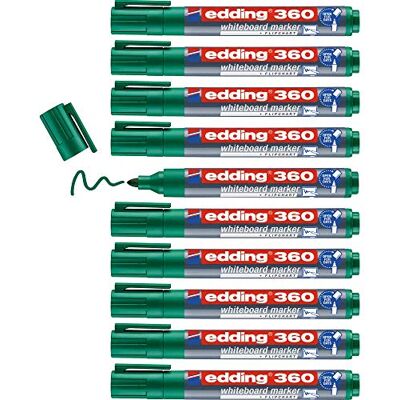 edding 360 whiteboardmarker – grön – låda med 10 pennor – rund spets 1,5–3 mm – torkas bort utan vatten – för whiteboard, blädderblock, anslagstavla, memo-tavla – sketcher – går att fylla på edding 360 whiteboardmarker – grön – låda med 10 pennor – rund spets 1,5–3 mm – torkas bort utan vatten – för whiteboard, blädderblock, anslagstavla, memo-tavla – sketcher – går att fylla på