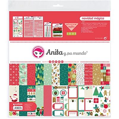 Anita y Su Mundo 37080650. Jul Scrapbooking kit, 13 tryckta papper, Klistermärken, Abecedy, Enamel Dots, Paljetter och Washi Tape, Magiska julkollektion Anita y Su Mundo 37080650. Jul Scrapbooking kit, 13 tryckta papper, Klistermärken, Abecedy, Enamel Dots, Paljetter och Washi Tape, Magiska julkollektion
