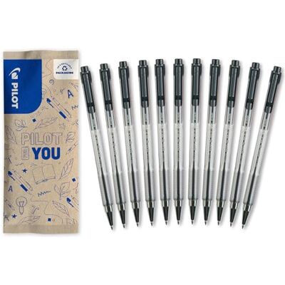 PILOT Set med 10 + 1 gratis BPS Matic Kulspetspenna Ultra-glidande och bekvämt skrivande Uppladdningsbar och infällbar Svart Fin spets PILOT Set med 10 + 1 gratis BPS Matic Kulspetspenna Ultra-glidande och bekvämt skrivande Uppladdningsbar och infällbar Svart Fin spets