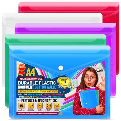 G4GADGET 15 A4 / Foolscap ljus transparent tryckarplånbok/pappersplånböcker – blandade färger G4GADGET 15 A4 / Foolscap ljus transparent tryckarplånbok/pappersplånböcker – blandade färger