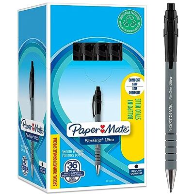 Paper Mate Flexgrip Ultra Kulspetspennor med tryckknapp Mediumspets (1,0 mm) Svart 36 stycken Paper Mate Flexgrip Ultra Kulspetspennor med tryckknapp Mediumspets (1,0 mm) Svart 36 stycken