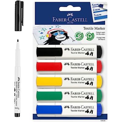 Faber-Castell 205066 – textilmärkpenna set för ljusa tyger, tygfärgpennor i 5 standardfärger och textilpenna svart Faber-Castell 205066 – textilmärkpenna set för ljusa tyger, tygfärgpennor i 5 standardfärger och textilpenna svart