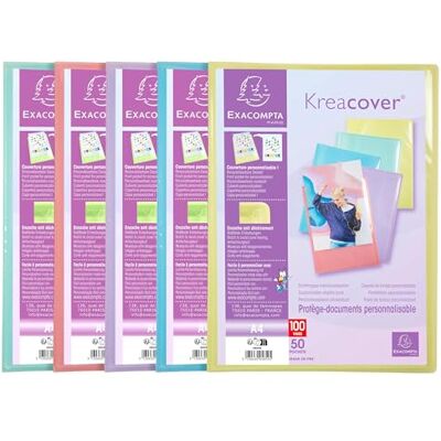 Exacompta Ref. 5859E kartong med 10 anpassningsbara Kreacover Pastell-dokumentskydd 50 släta kristallfickor 100 vyer för A4-24 x 32 cm dim halvstyvt polypro-omslag Exacompta Ref. 5859E kartong med 10 anpassningsbara Kreacover Pastell-dokumentskydd 50 släta kristallfickor 100 vyer för A4-24 x 32 cm dim halvstyvt polypro-omslag