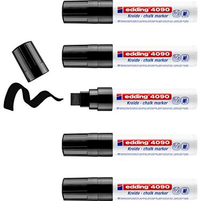 edding 4090 kritmarkör – svart – 5 kritpennor – kilspets 4–15 mm – bred kritpenna för avtorkbar tavla – för märkning av fönster, glas, spegel – bordspenna med ogenomskinliga färger edding 4090 kritmarkör – svart – 5 kritpennor – kilspets 4–15 mm – bred kritpenna för avtorkbar tavla – för märkning av fönster, glas, spegel – bordspenna med ogenomskinliga färger